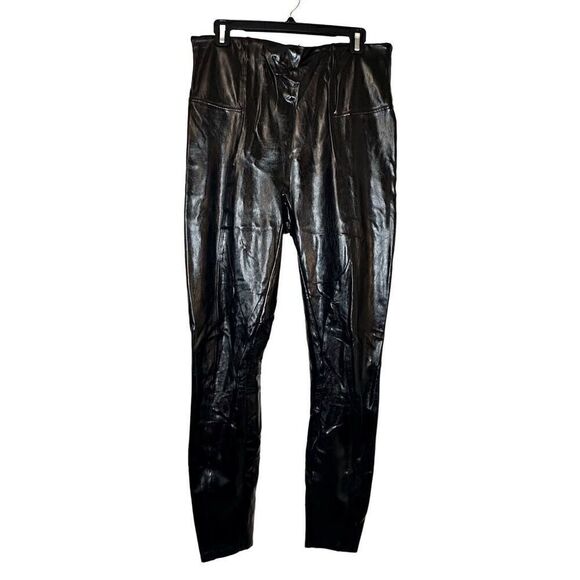 Spanx Vegan Faux Black Patent Leather High Waisted Pull-On Legging Pants XL - Picture 4 of 8